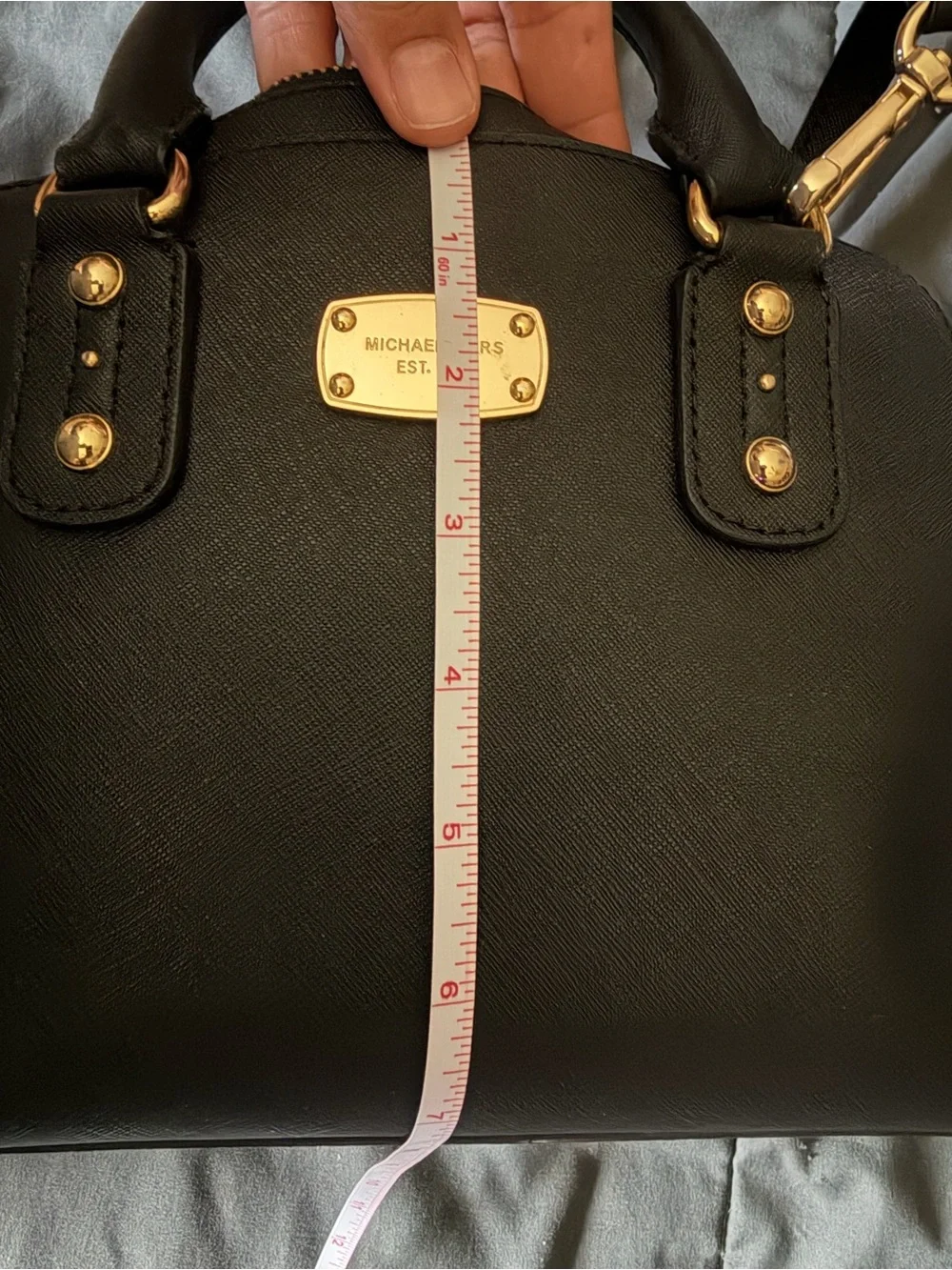 Michael Kors Black Leather Satchel with Gold Hardware